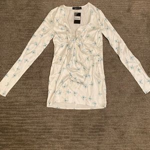 White summer satin mini dress with butterflies